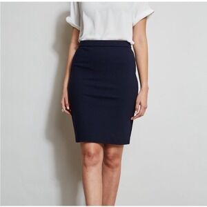 Elie Tahari Navy Blue Pencil Skirt Zipper Detail Business Casual Womens Size 8